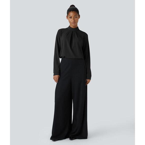 NWT Halara Stand Collar Back Long Sleeve Work Blouse Black M - Picture 9 of 13